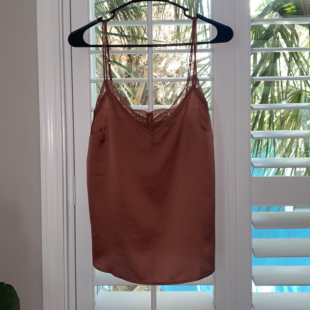 Abercrombie & Fitch Rust Brown Lace-Trim Satin Tank Top